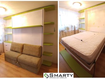 Vertical wall-bed with settee