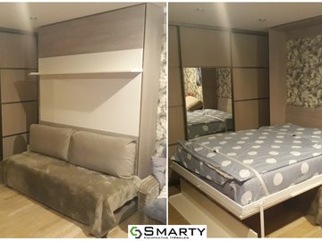 Vertical wall-bed with settee